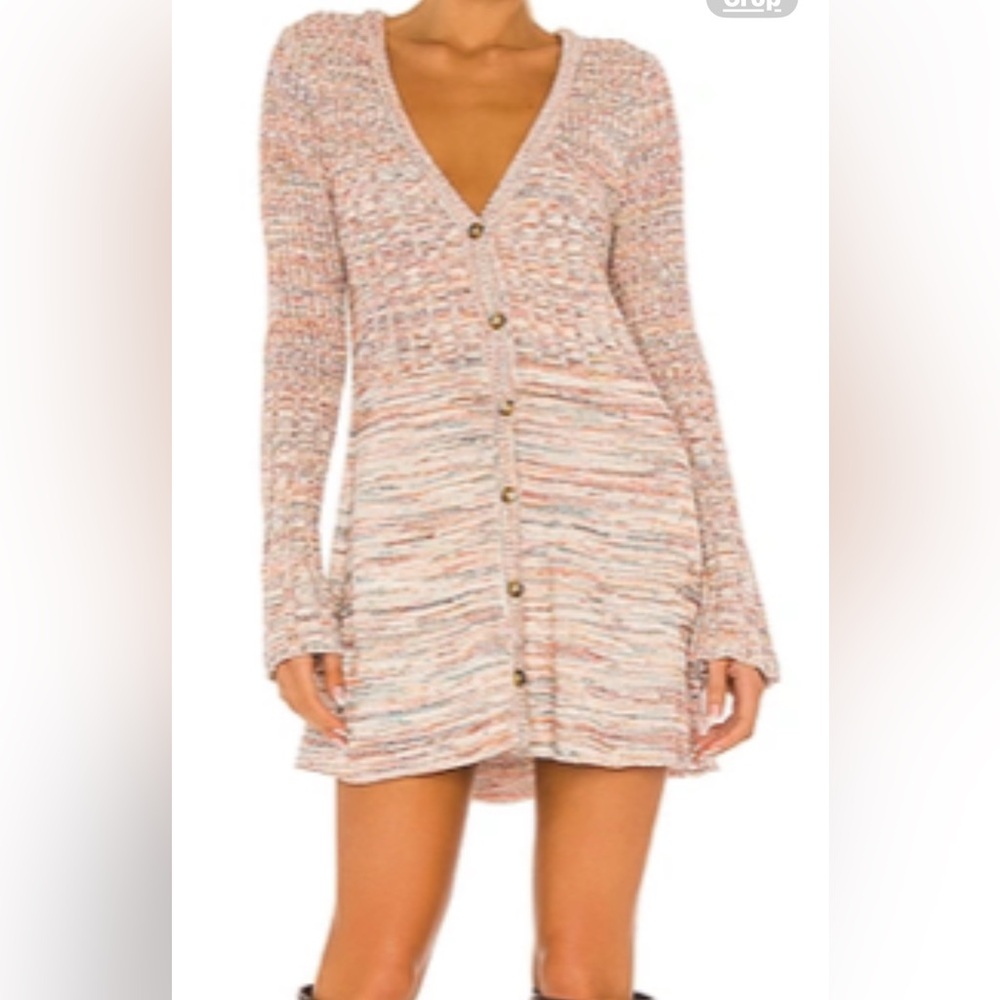 Free People Rachel Cardigan Sweater Dress in Purple/Cream, Size Large, Like New
